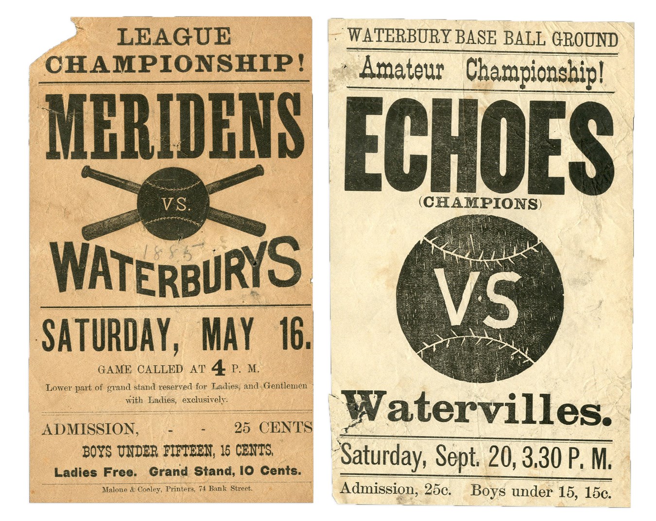 Early Baseball - 1880s Waterbury Connecticut Base Ball Grounds Broadsides (8)