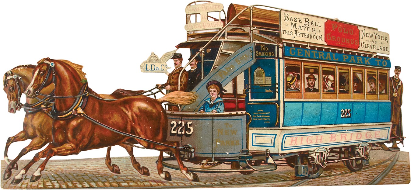 1880s Trolley to the Polo Grounds Elaborate Die-Cut Scrap