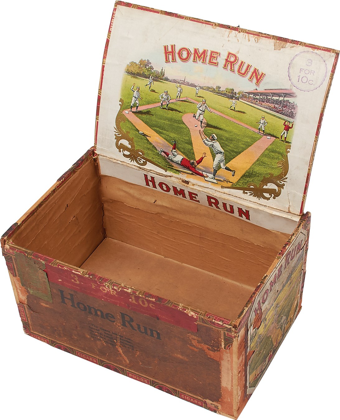 Early Baseball - Classic 1905 "Home Run" Baseball Cigar Box - Only One Known