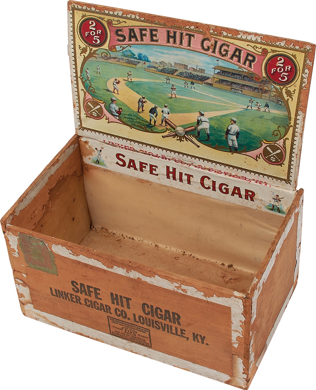 Early Baseball - 1912 "Safe Hit" Baseball Cigar Box