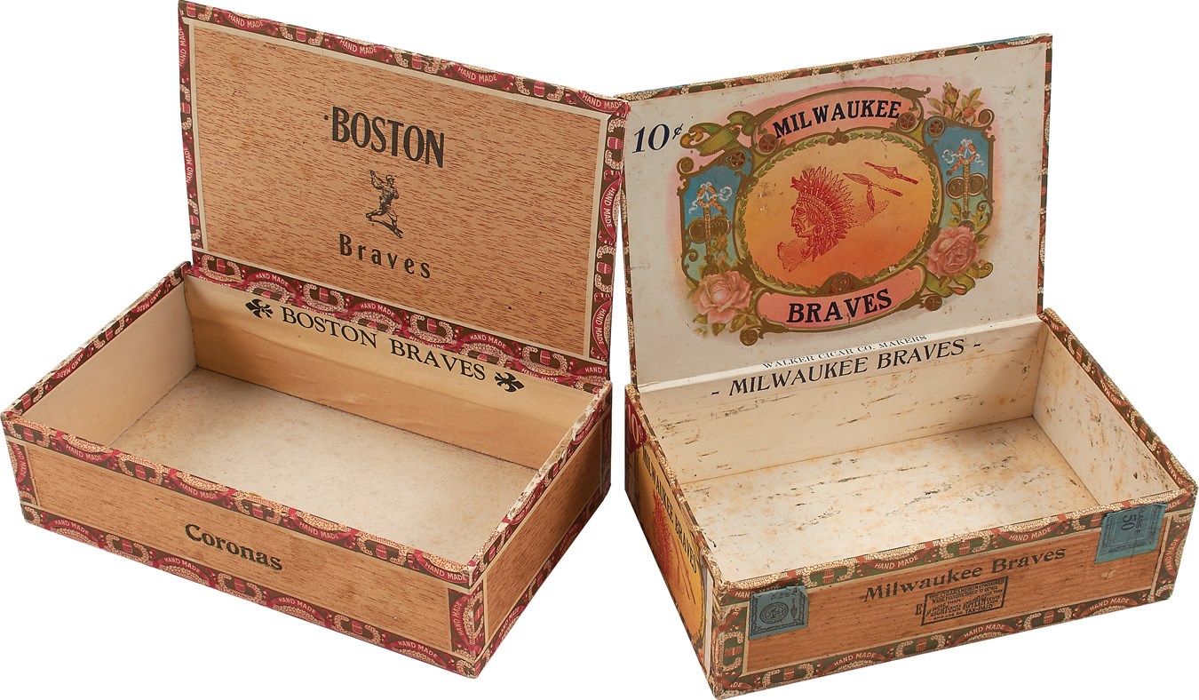 Early Baseball - Pair of Boston Braves & Milwaukee Braves Baseball Cigar Boxes