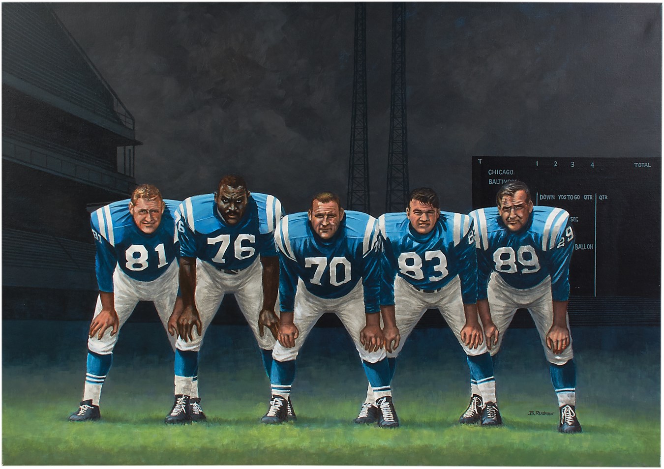 - 1958 "Greatest Game Ever Played" Baltimore Colts Defensive Line Oil on Canvas by Bill Rudrow