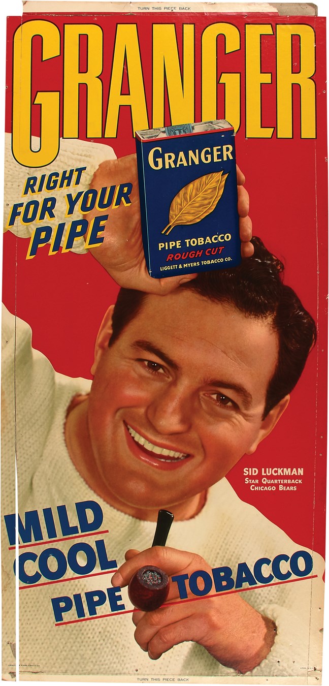 Football - 1940s Sid Luckman Granger Pipe Tobacco Cardboard Sign