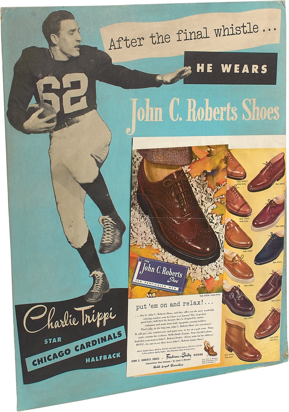 Football - 1940s Charlie Trippi "John C. Roberts Shoes" Cardboard Sign