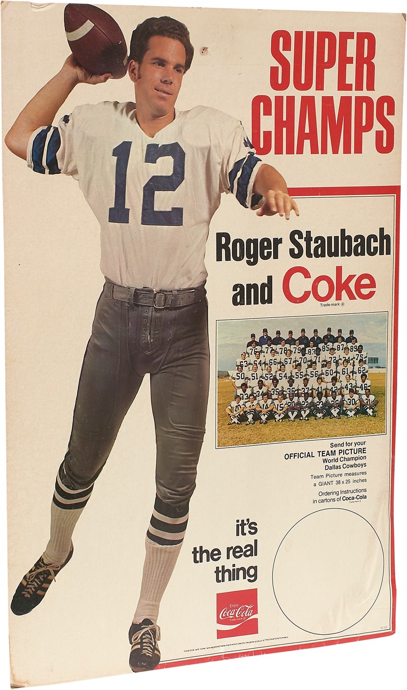 Football - Roger Staubach & 1977 Super Bowl Champion Dallas Cowboys Coca-Cola Cardboard Sign