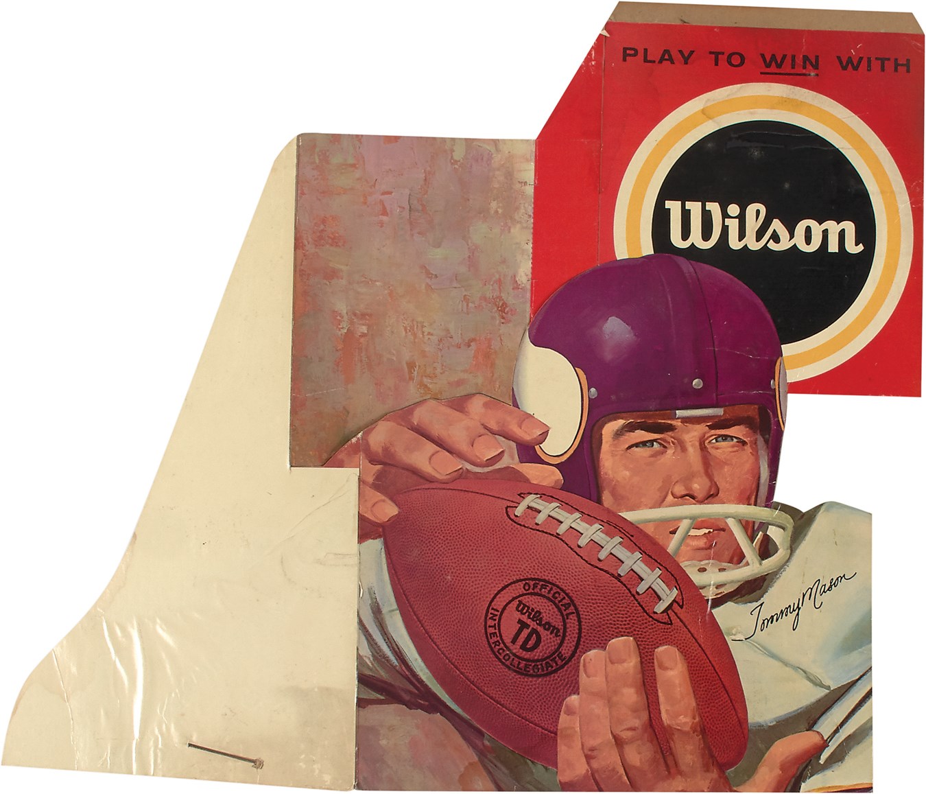 - 1961 Tommy Mason Minnesota Vikings Wilson Football Die-Cut Cardboard Sign