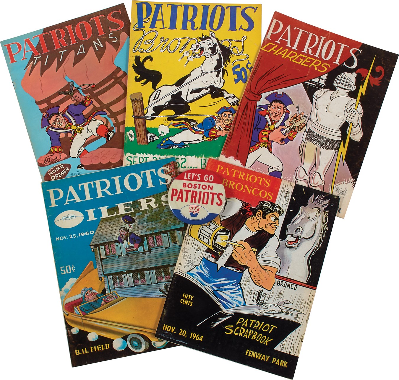 Boston Patriots 1960-64 Programs & Pin (6)
