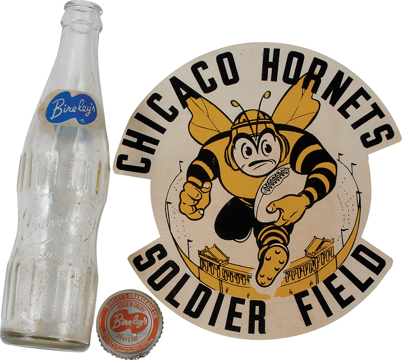 - 1949 Chicago Hornets AAFC "Bireley's Beverage & Gum" Football Premium w/Original Soda Bottle & Cap (3)