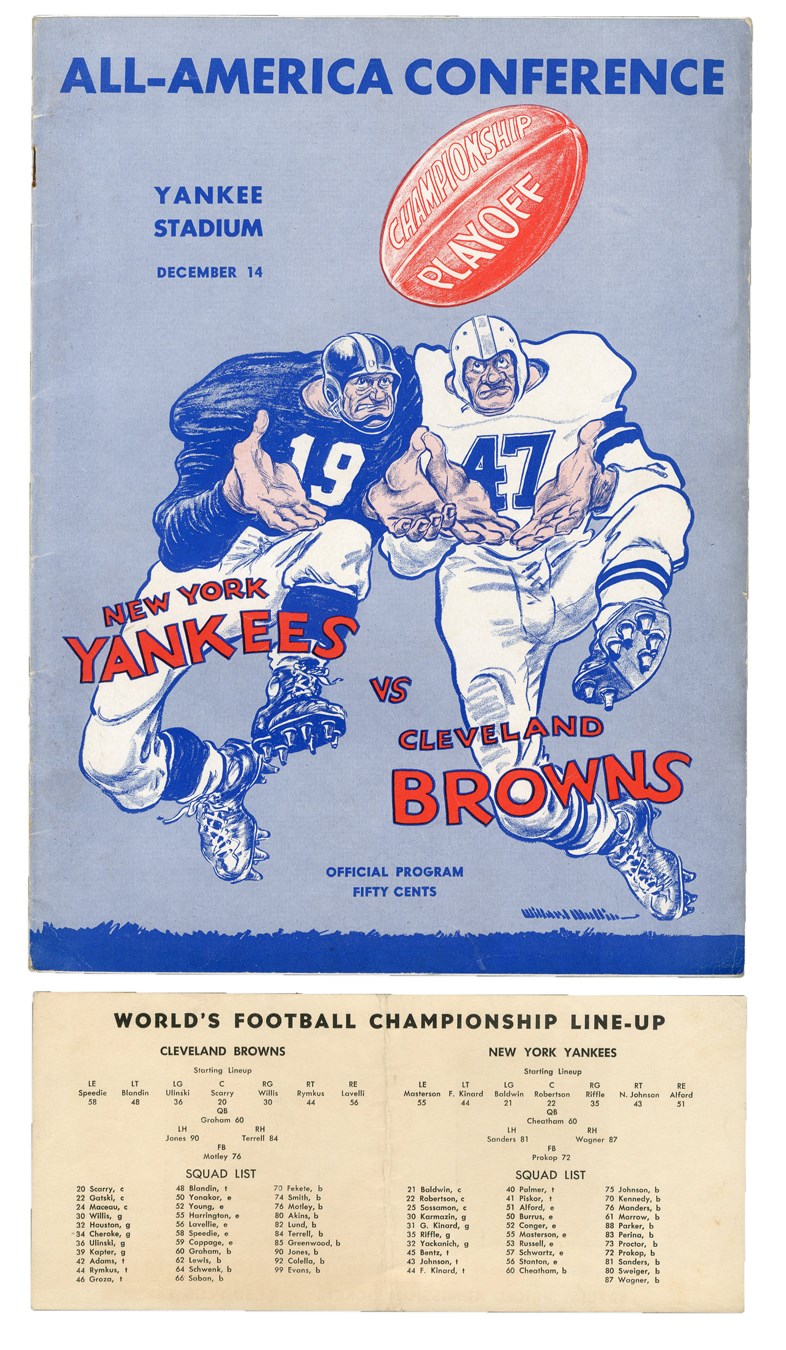 1947 NY Yankees vs. Cleveland Browns AAFC Championship Program w/Rare Inserts
