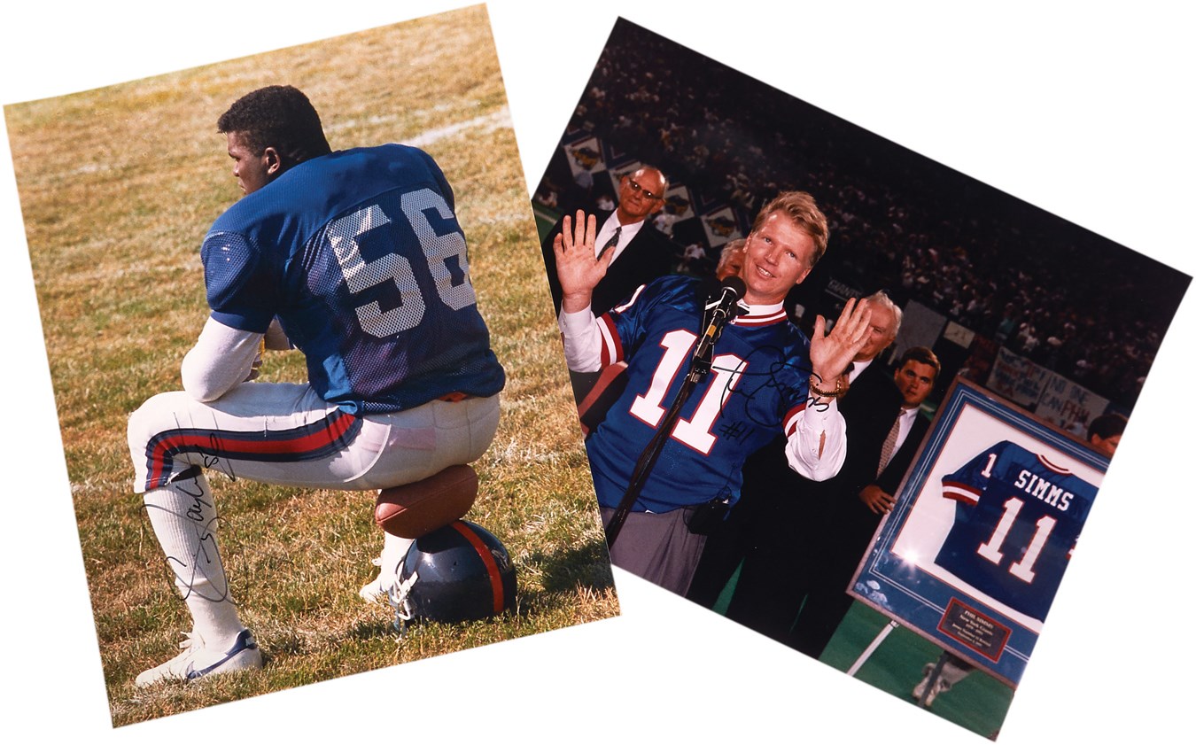 Football - Exceptional Phil Simms & Lawrence Taylor 16x20” In Person Signed Photographs from VIP Photographer Richard Brightly (2)
