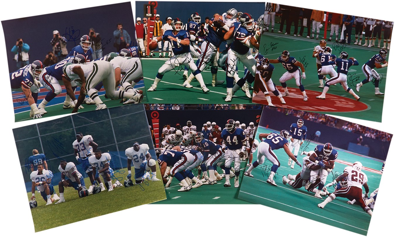 Football - Phil Simms & Super Bowl Champion NY Giants Offense Multi-Signed 16x20” In Person Signed Photographs from VIP Photographer Richard Brightly (6)