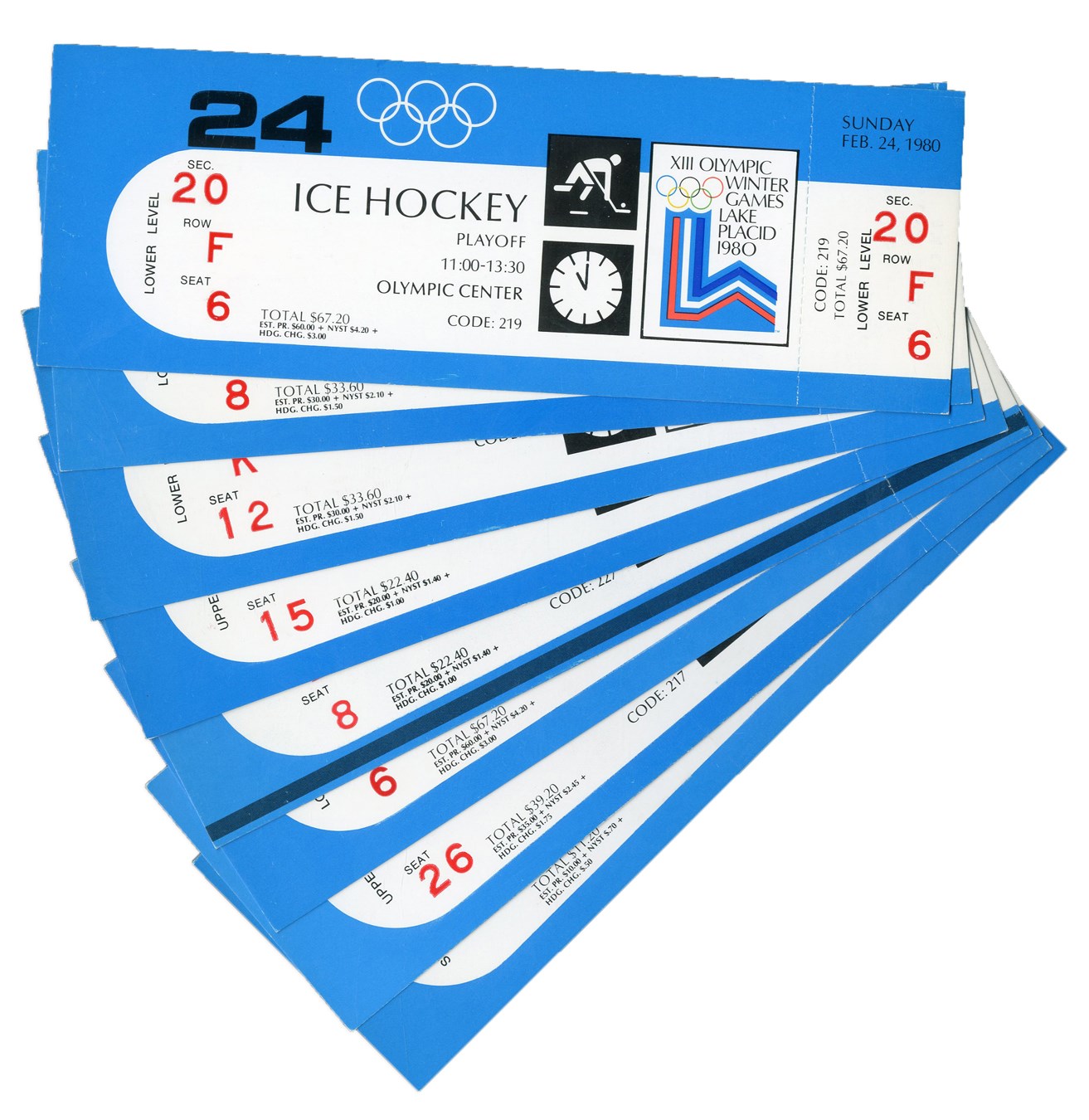 1980 Winter Olympics Complete Set of "Miracle" Full Tickets (8)