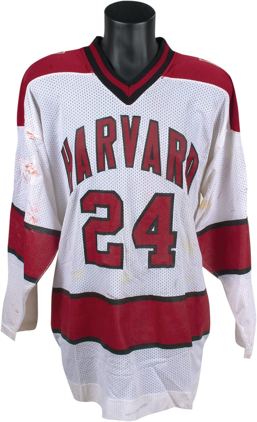 Hockey - 1989 Allen Bourbeau Game Worn Harvard Jersey from National Championship Game - Family Sourced with Exact Photo-Match