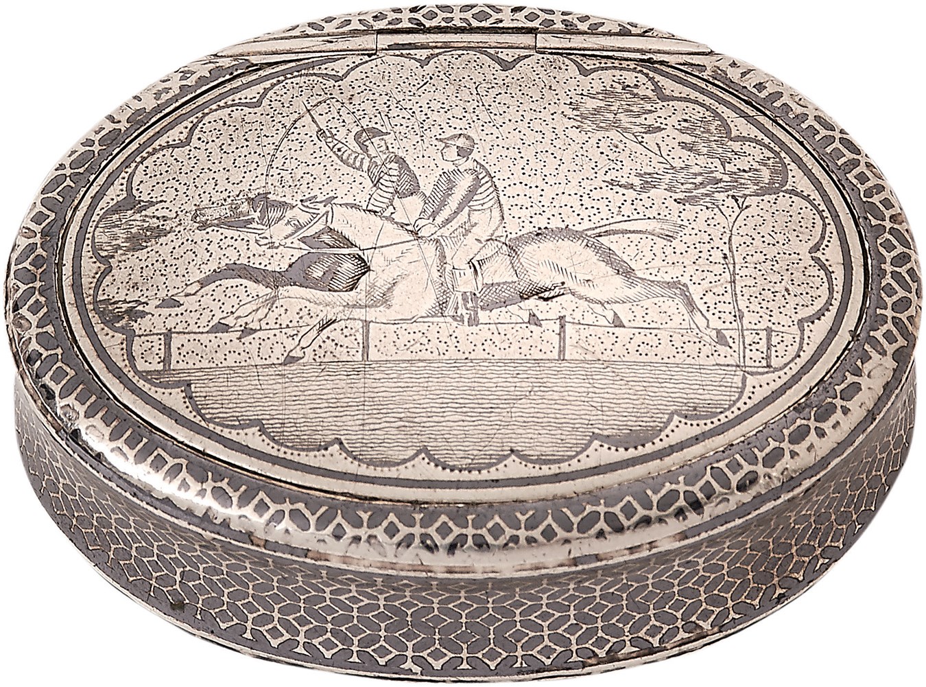 Elegant 1880s French Solid Silver Horse Racing Snuff Box