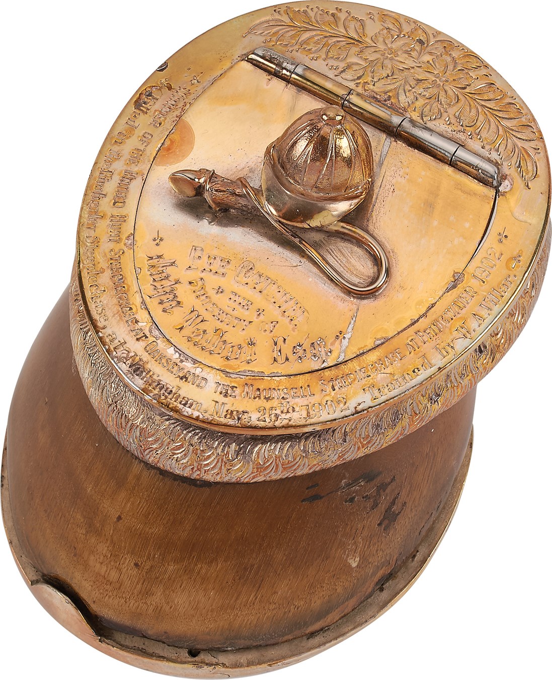 Horse Racing - 1902 "Bee Catcher" Presentation Horseshoe Inkwell Made from His Hoof & Shoe - Champion Killed in Spill