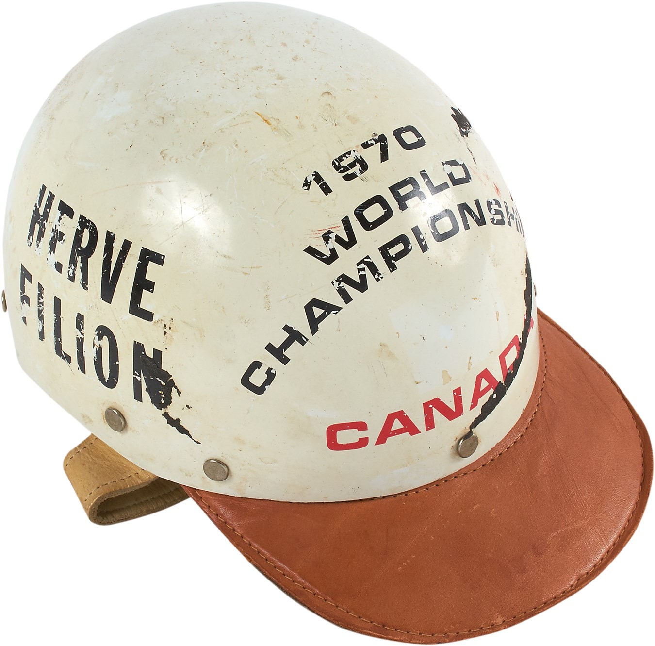 Historic 1970 Herve Filion Race Worn Helmet from Inaugural World Driving Championship