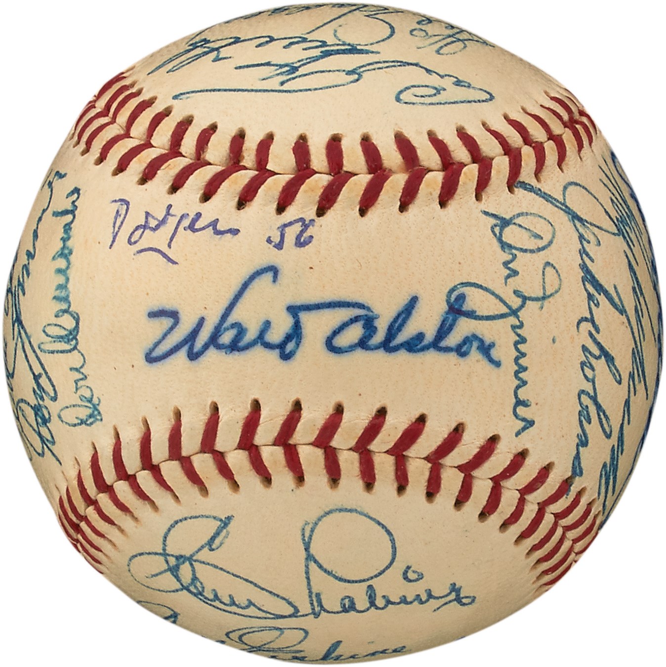 High Grade 1956 Brooklyn Dodgers Team-Signed Baseball with Robinson & Campy (PSA/DNA)