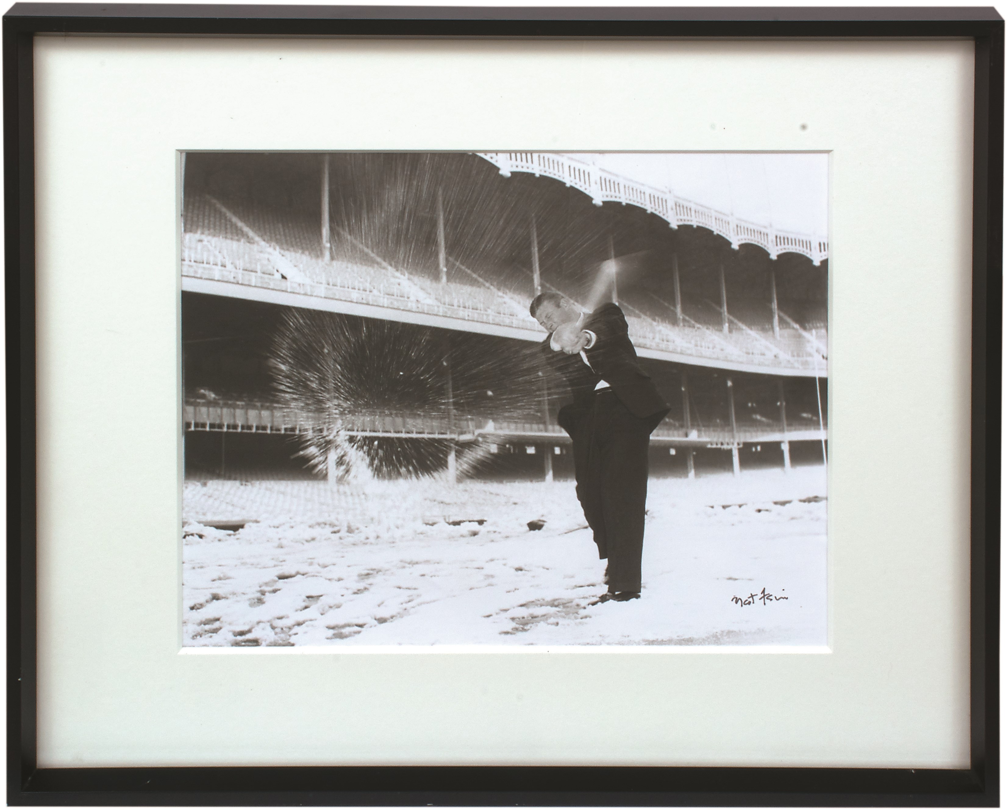 1957 Mickey Mantle Belting Snow Balls in Yankee Stadium Signed by Nat Fein - from Original Negative