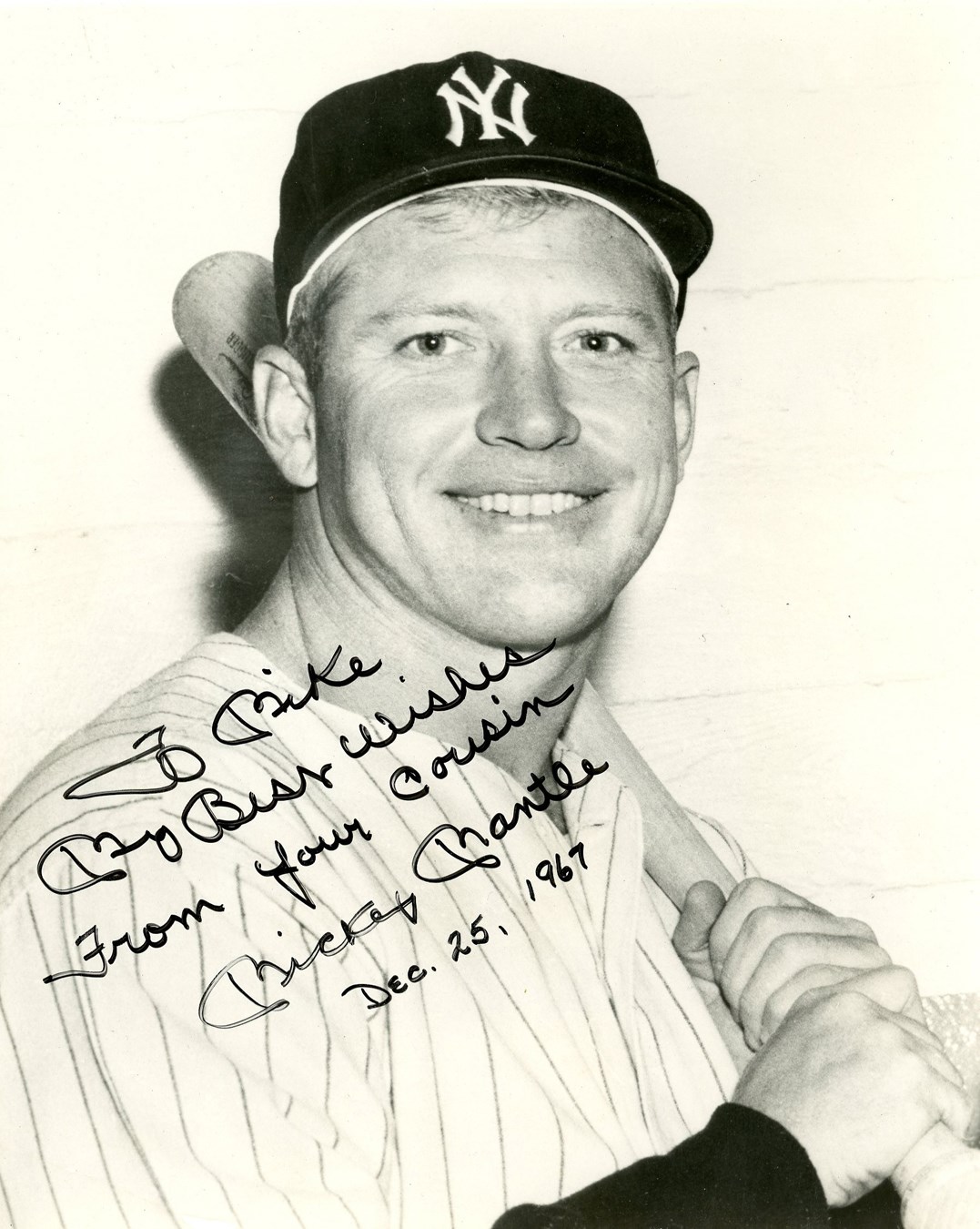 Mickey Mantle Signed "Christmas" Photo Inscribed to His Cousin - Gifted on Christmas Day (PSA/DNA)