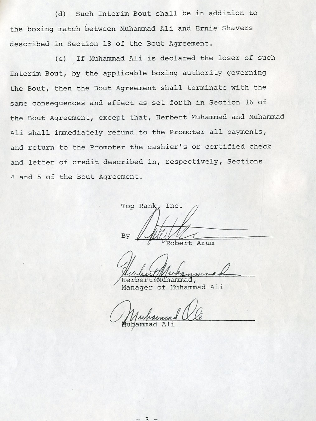 Muhammad Ali Signed Fight Agreement (1977)