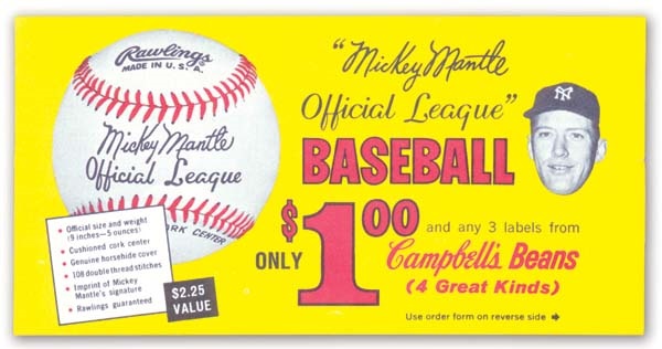 - 1962 Mickey Mantle Campbell's Baseball Advertisement (3x6")