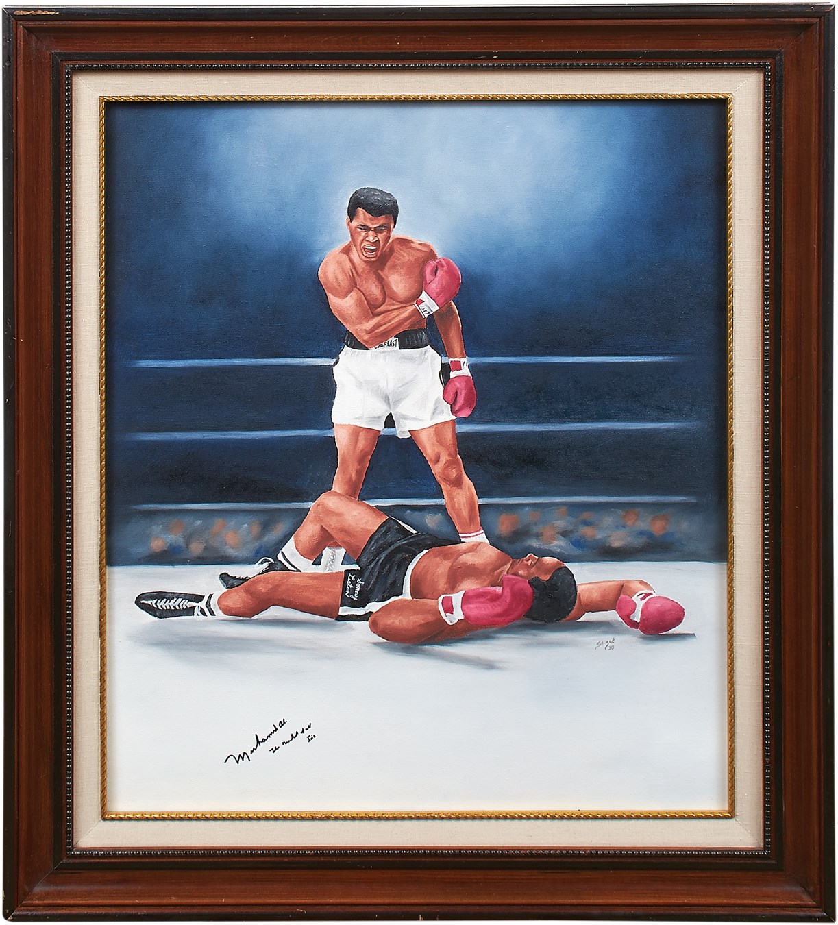 Muhammad Ali & Boxing - Muhammad Ali over Sonny Liston Signed Oil on Canvas (JSA)