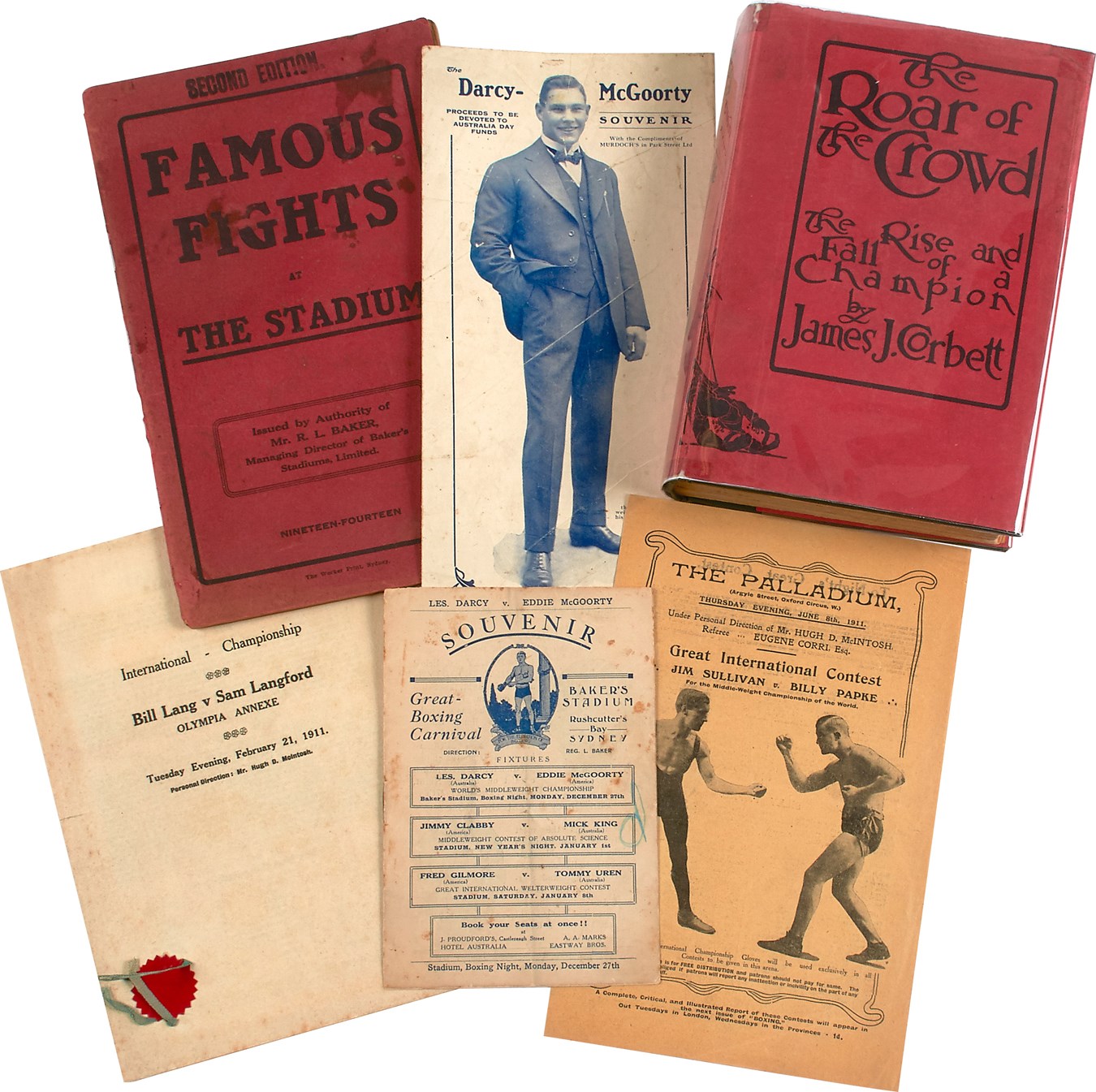 Important Boxing Program Collection w/Les Darcy & Lang-Langford