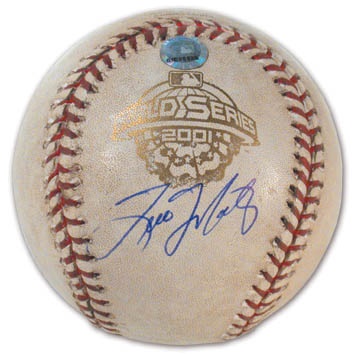 - 2001 World Series Game Four Used Baseball Signed by Tino Martinez