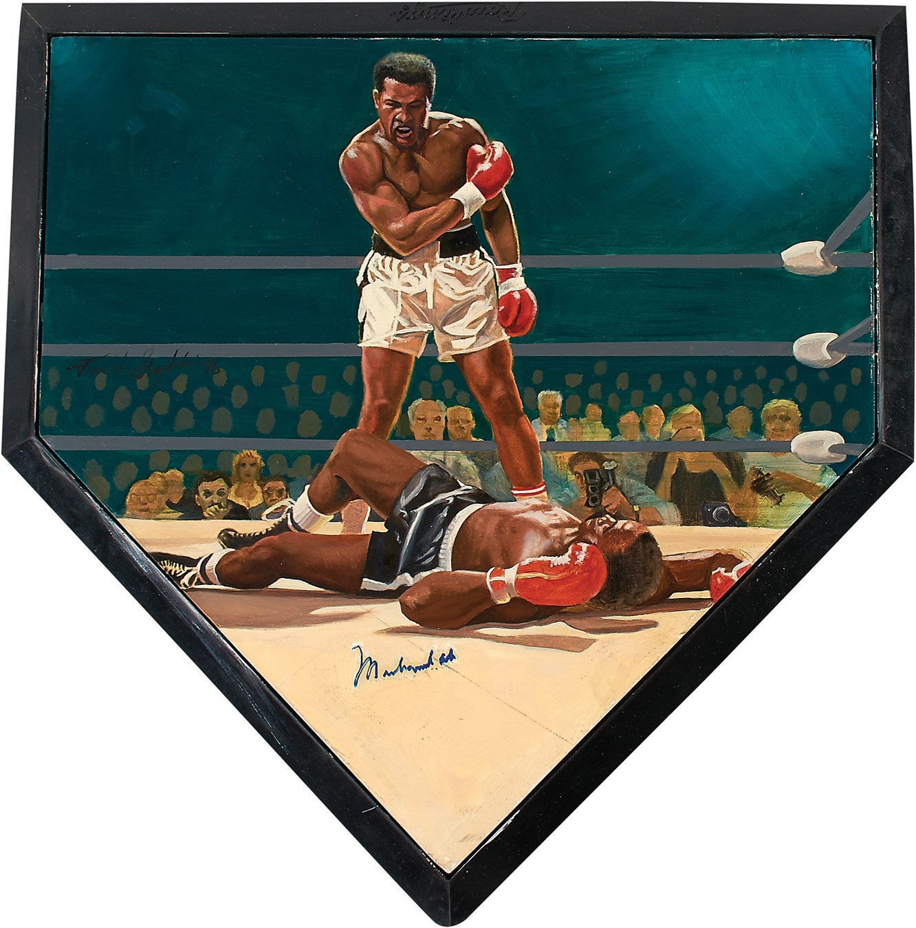Muhammad Ali & Boxing - Classic Ali vs. Liston Oil Painting on Home Plate Signed by Muhammad Ali (JSA LOA)