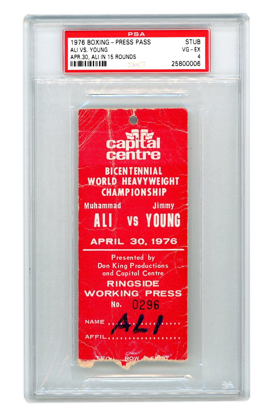 Muhammad Ali & Boxing - Muhammad Ali's Personal Press Pass from Fight vs. Jimmy Young (PSA VG-EX 4)