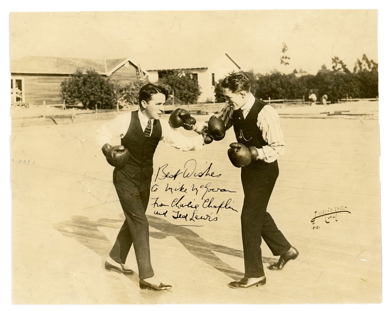 Muhammad Ali & Boxing - Circa 1912 Charlie Chaplin & Ted Lewis Signed Boxing Photo (PSA/DNA)