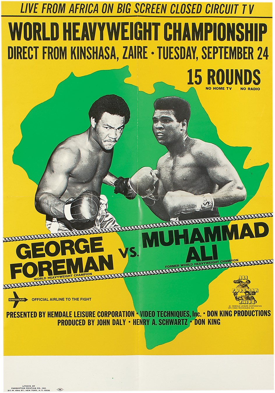 Muhammad Ali & Boxing - 1974 Muhammad Ali vs. George Foreman "Rumble In The Jungle" Zaire Boxing Poster
