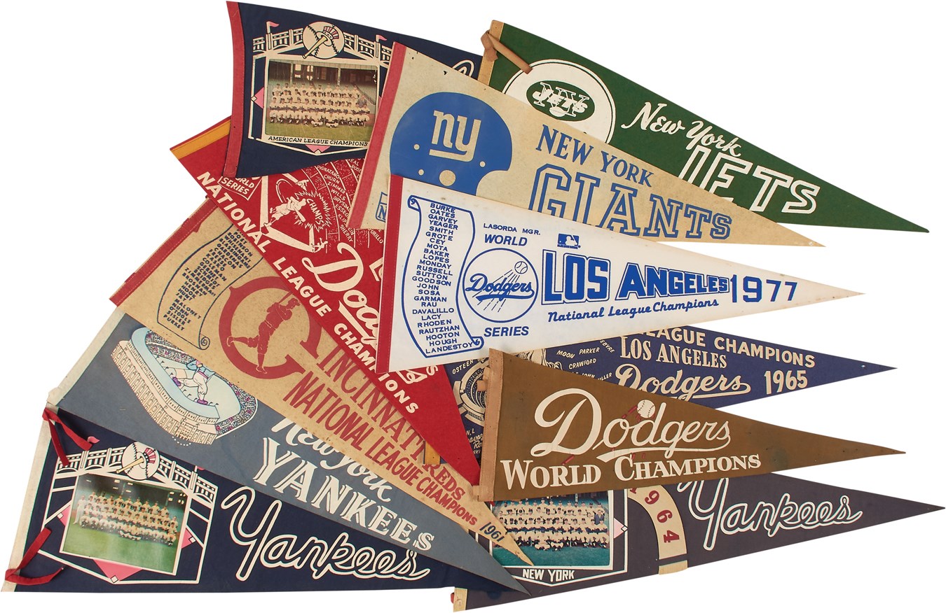 NY Yankees, Giants & Mets - 1950s-60s Yankee & Dodgers Pennants (12)