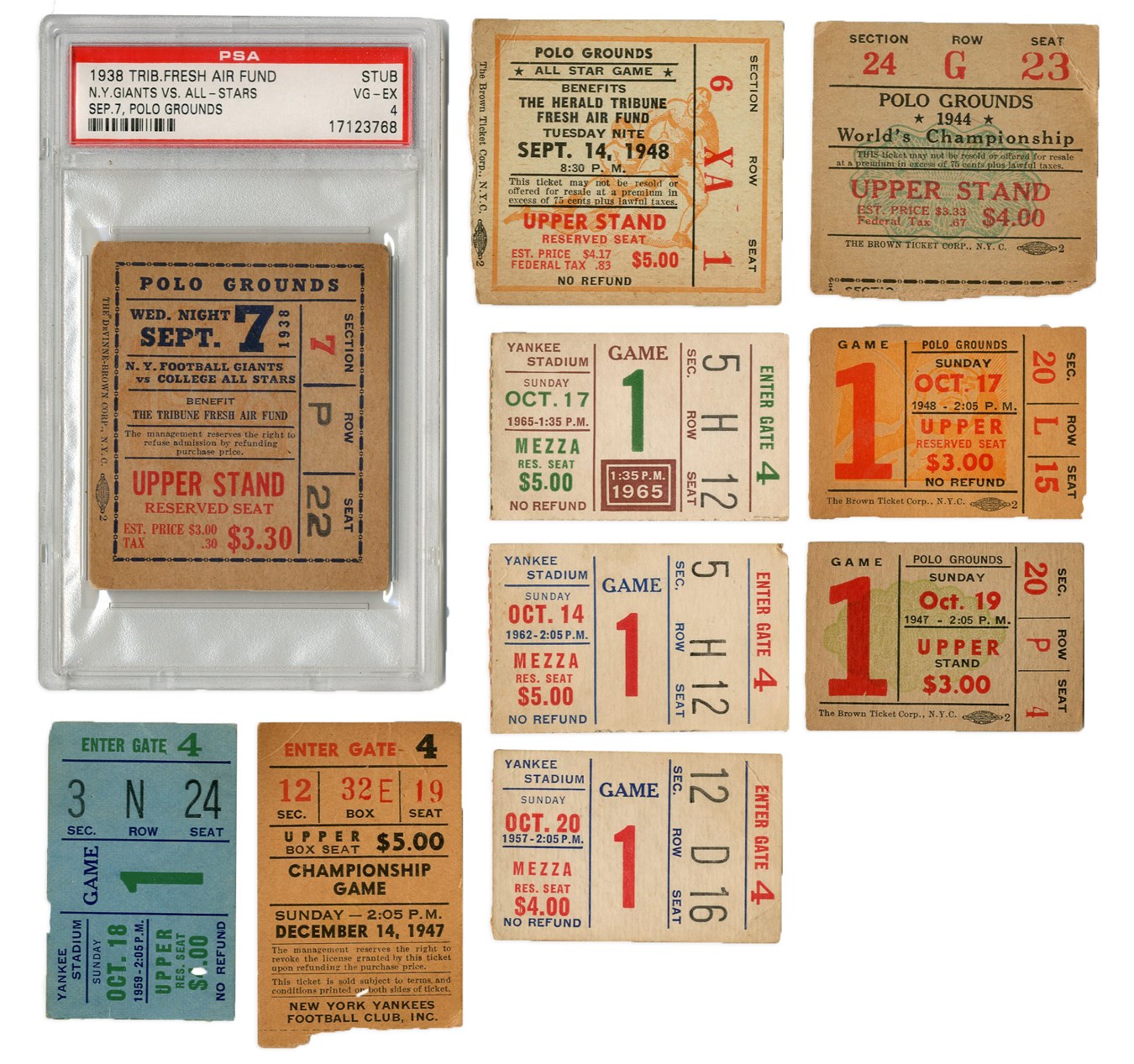 NY Yankees, Giants & Mets - 1930s-50s New York Giants and Yankees Baseball & Football Tickets - with World Championship Examples (140+)