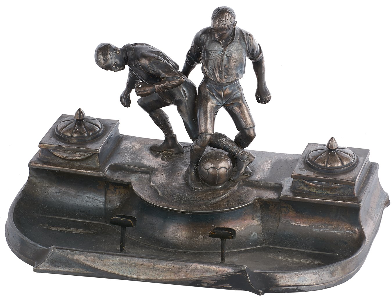 Olympics and All Sports - Early 1900s Soccer Large Figural Silver Inkwell
