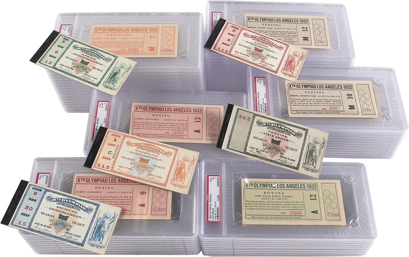 Olympics and All Sports - Near Complete Set of 1932 Olympic Tickets (72) - PSA/DNA Graded & Slabbed