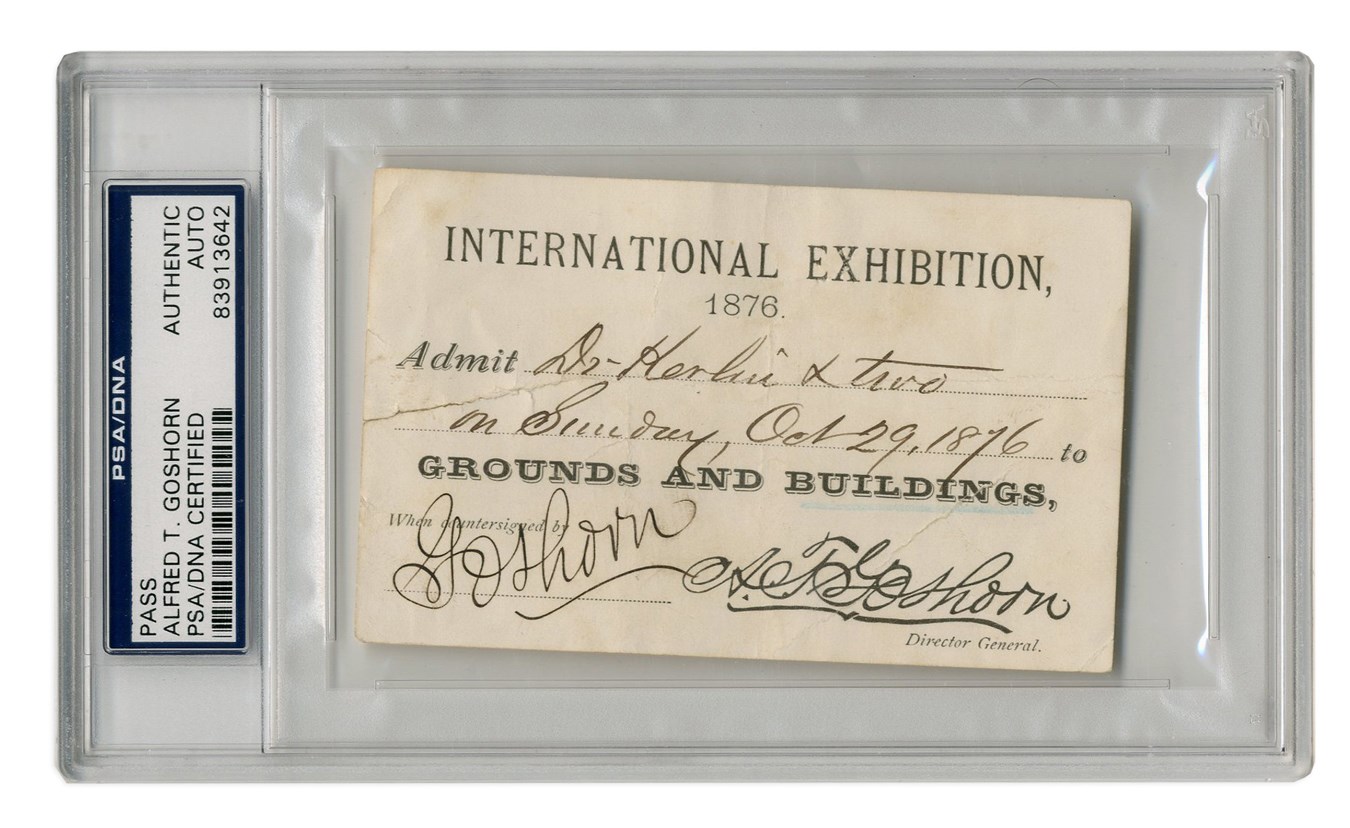 Pete Rose & Cincinnati Reds - 1876 Cincinnati Red Stockings Owner Alfred T. Goshorn Signed Pass (PSA/DNA)