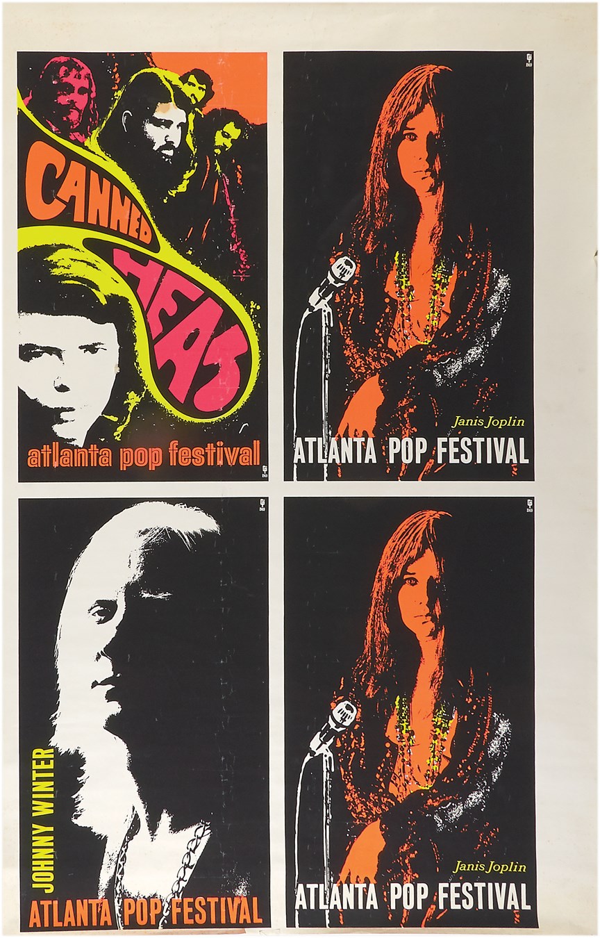 Pop Culture Autographs - Incredibly Rare 1969 Atlanta Pop Festival Uncut Poster Sheet with Two Janis Joplins