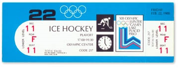 1980 Miracle on Ice & Olympics - 1980 “Miracle on Ice” Winter Olympics Hockey Full Ticket