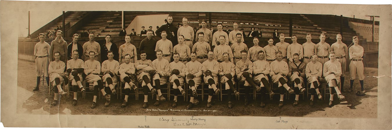 1921 New York Yankees Team Panoramic Photograph - Gifted & Signed by Carl Mays w/Supporting Photos & Letter