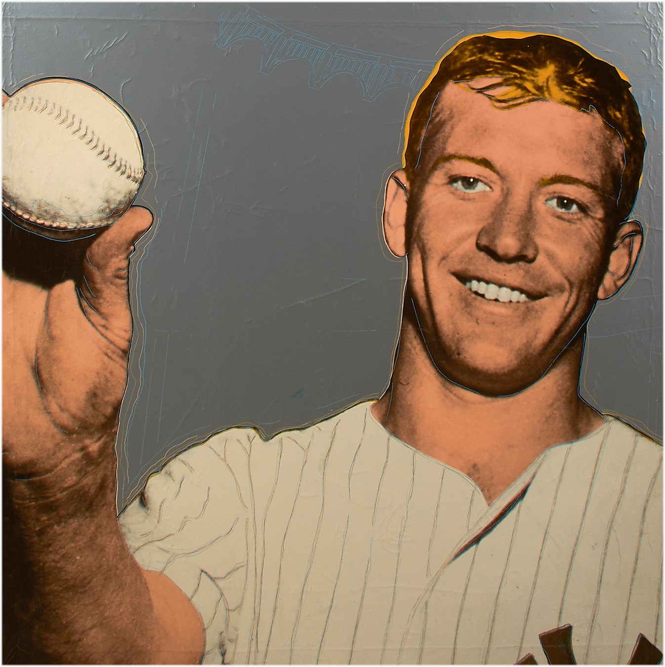 Mickey Mantle Handpainted Oil Over Silkscreen Painting by Steve Kaufman - Mickey's Personal Copy That Hung on His Wall