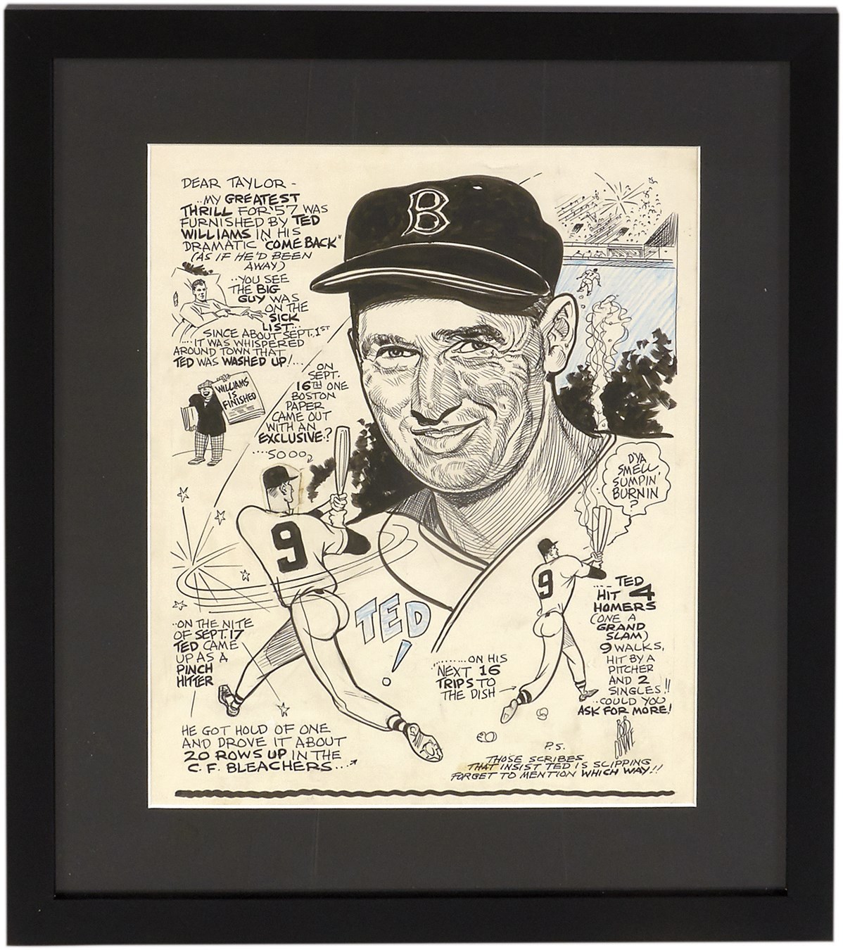1957 Ted Williams Comeback Original Art by Bob Coyne - Published in The Sporting News