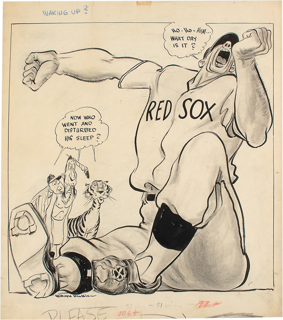 - 1947 Boston Red Sox "Slumber" Original Art by Willard Mullin