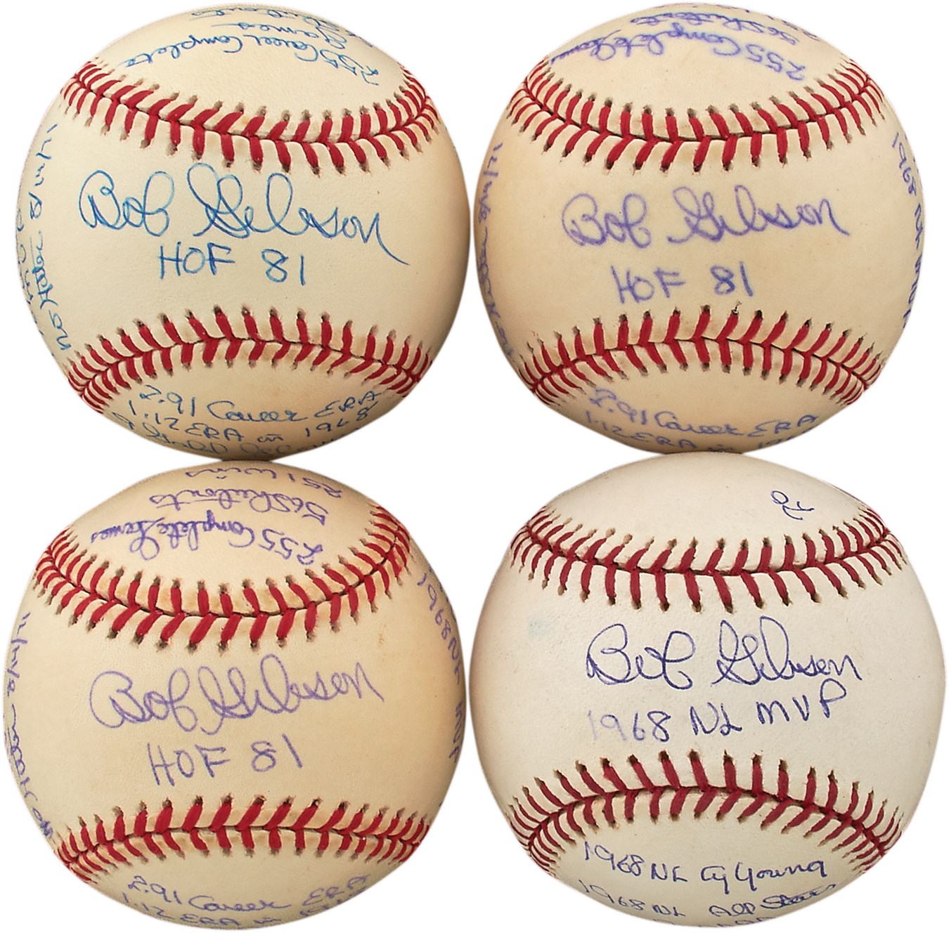 St. Louis Cardinals - Bob Gibson Signed Stat Baseballs (4)