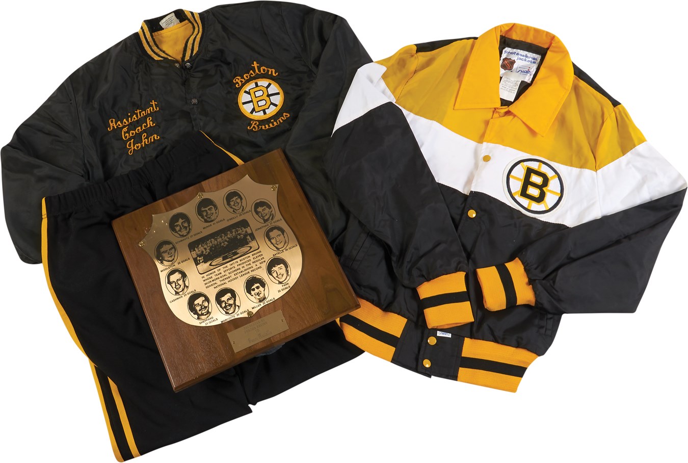 Jean Ratelle Boston Bruins Award Plaque, Jackets and Warm-Up Pants
