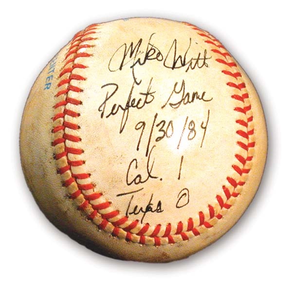 Game Used Baseballs - 1984 Mike Witt Perfect Game Used Baseball