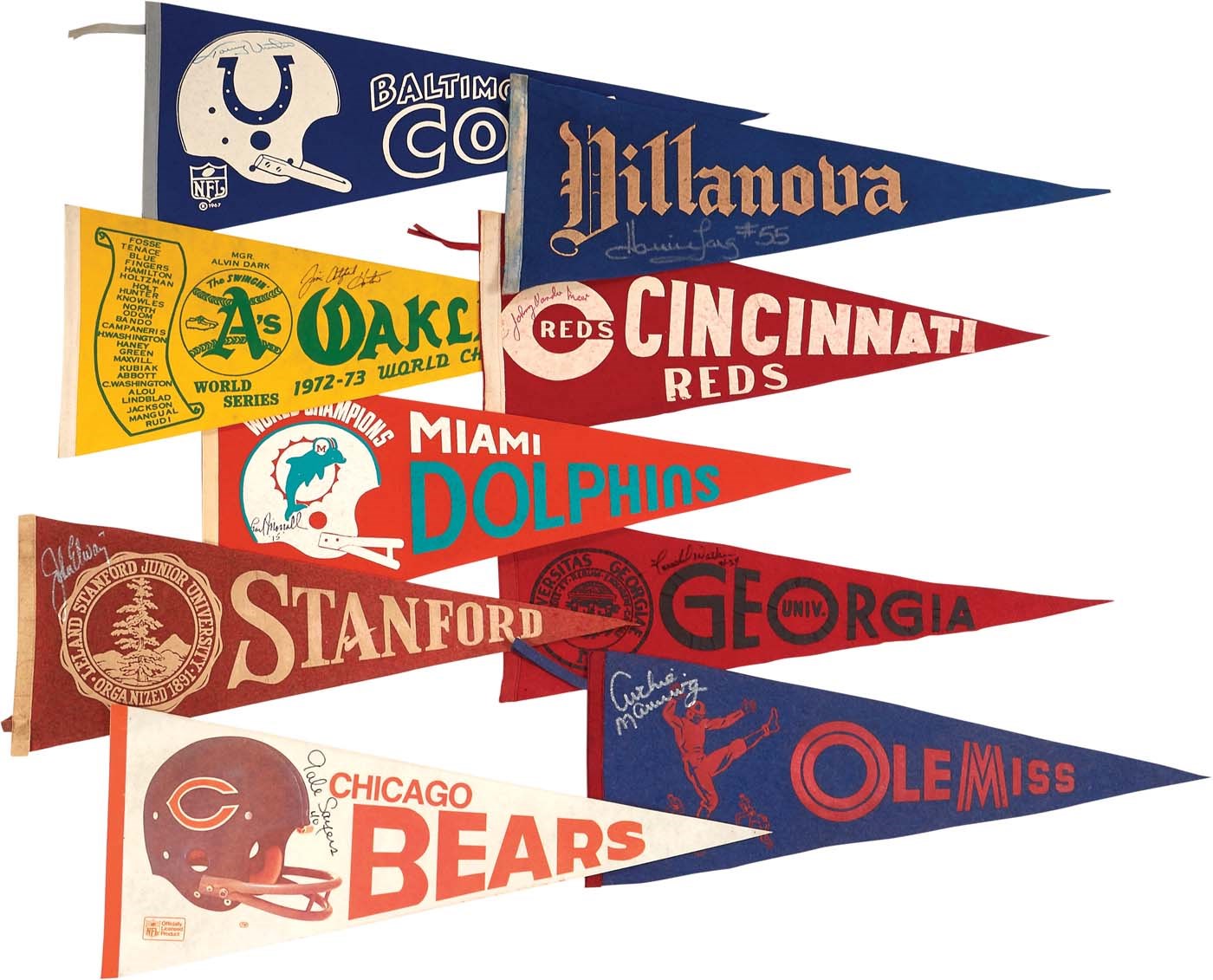 - Interesting Football & Baseball Autographed Pennant Collection (15)