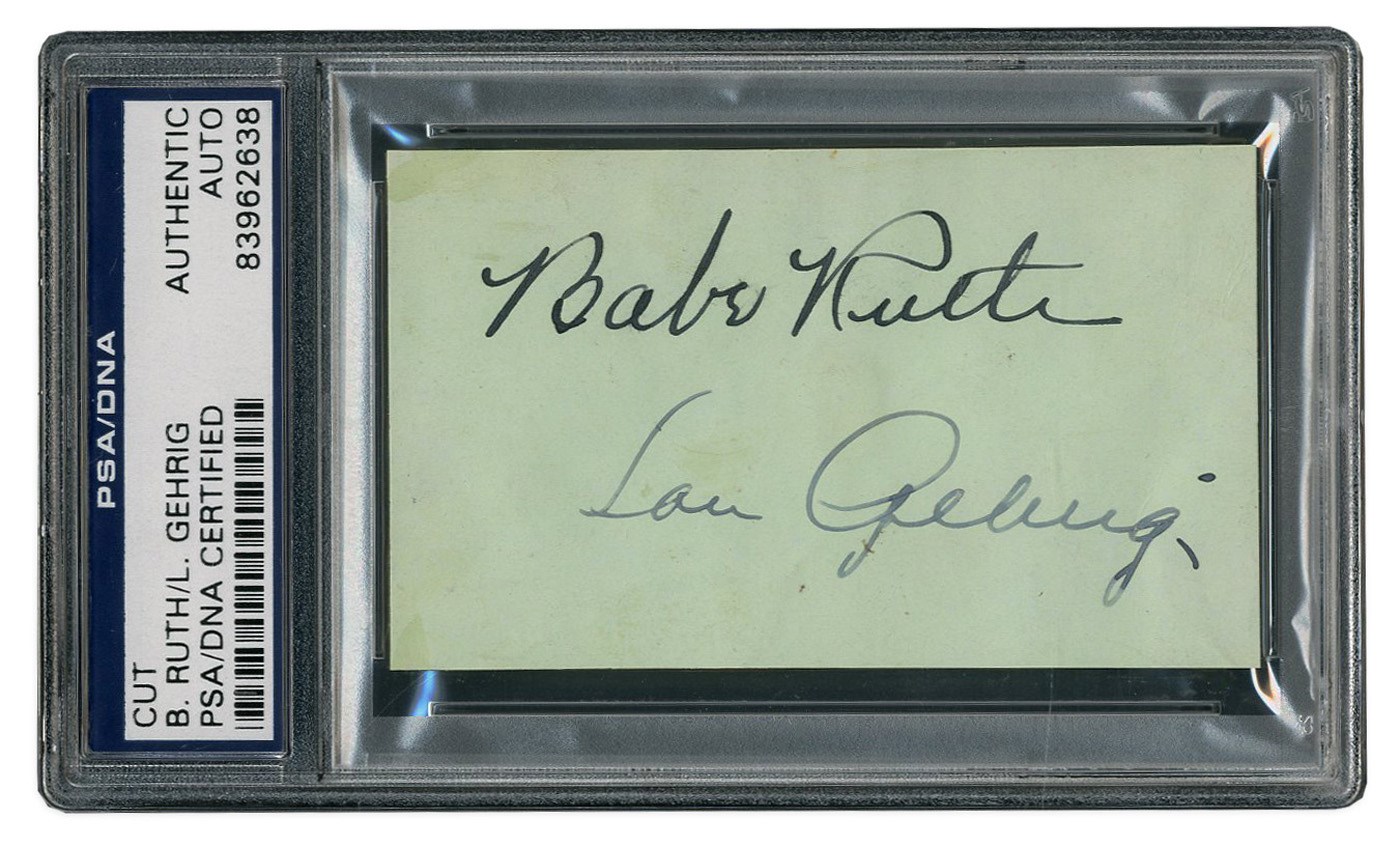 Babe Ruth and Lou Gehrig - "Home Run Twins" Babe Ruth & Lou Gehrig Exceptional Double-Signed Signature Page (PSA)