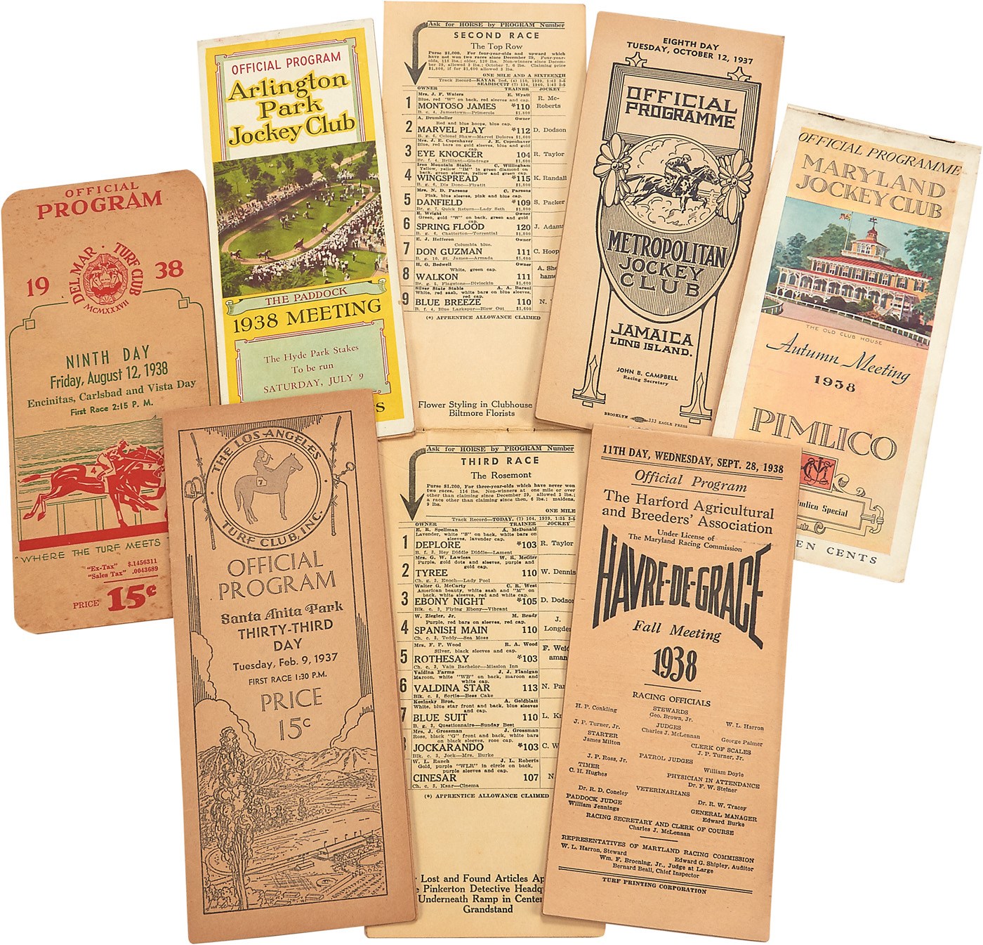 1935-40 Seabiscuit Program Collection w/"Match Race of the Century" (20+)
