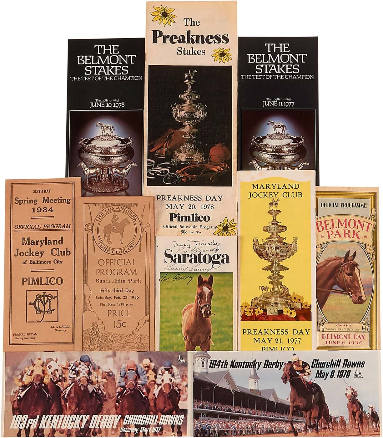 Horse Racing - Marvelous 1930s-80s Horse Racing Program Collection with Triple Crown Races & Big Names (65+)
